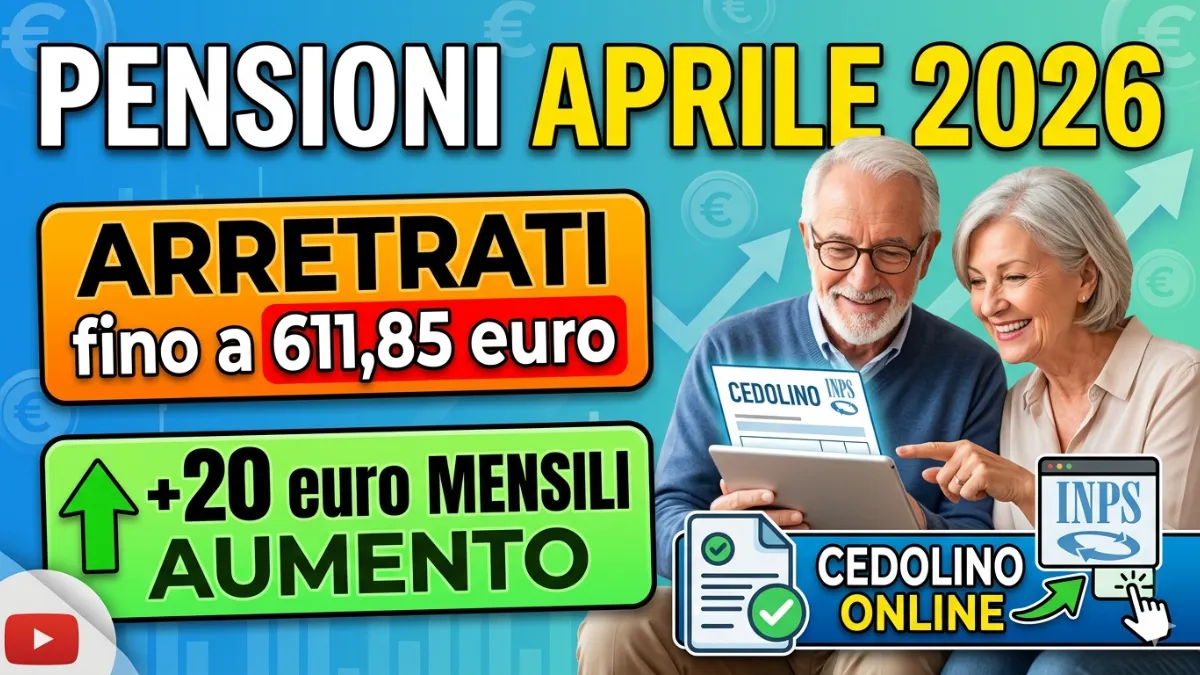 Visibile Cedolino Pensioni Aprile 2026: Arretrati – fino a 611,85 euro e 20 euro mensile